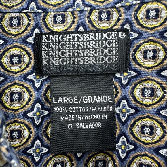 Knightsbridge Shirt Mens Size Large Blue Yellow Button Down Batik Short Sleeve - Picture 8 of 9